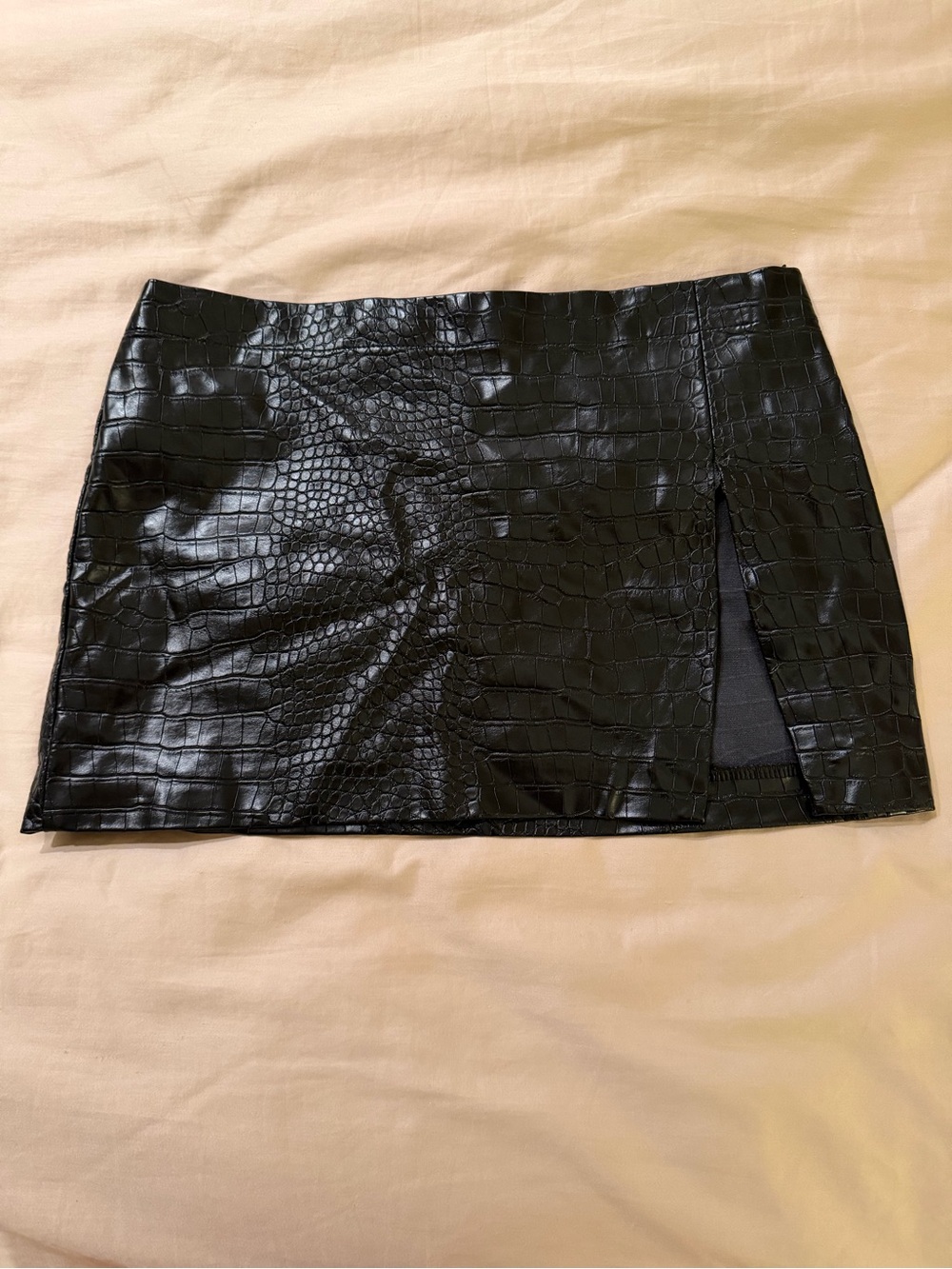 Edikted Lana Black Faux Croc Mini Skirt with Side Slit